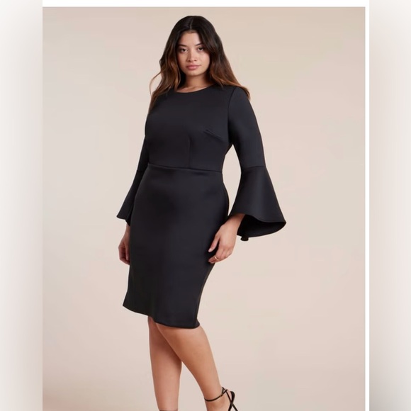 Eloquii Vibrant Pink Long Flared Sleeve Dress - 18 - Picture 6 of 7